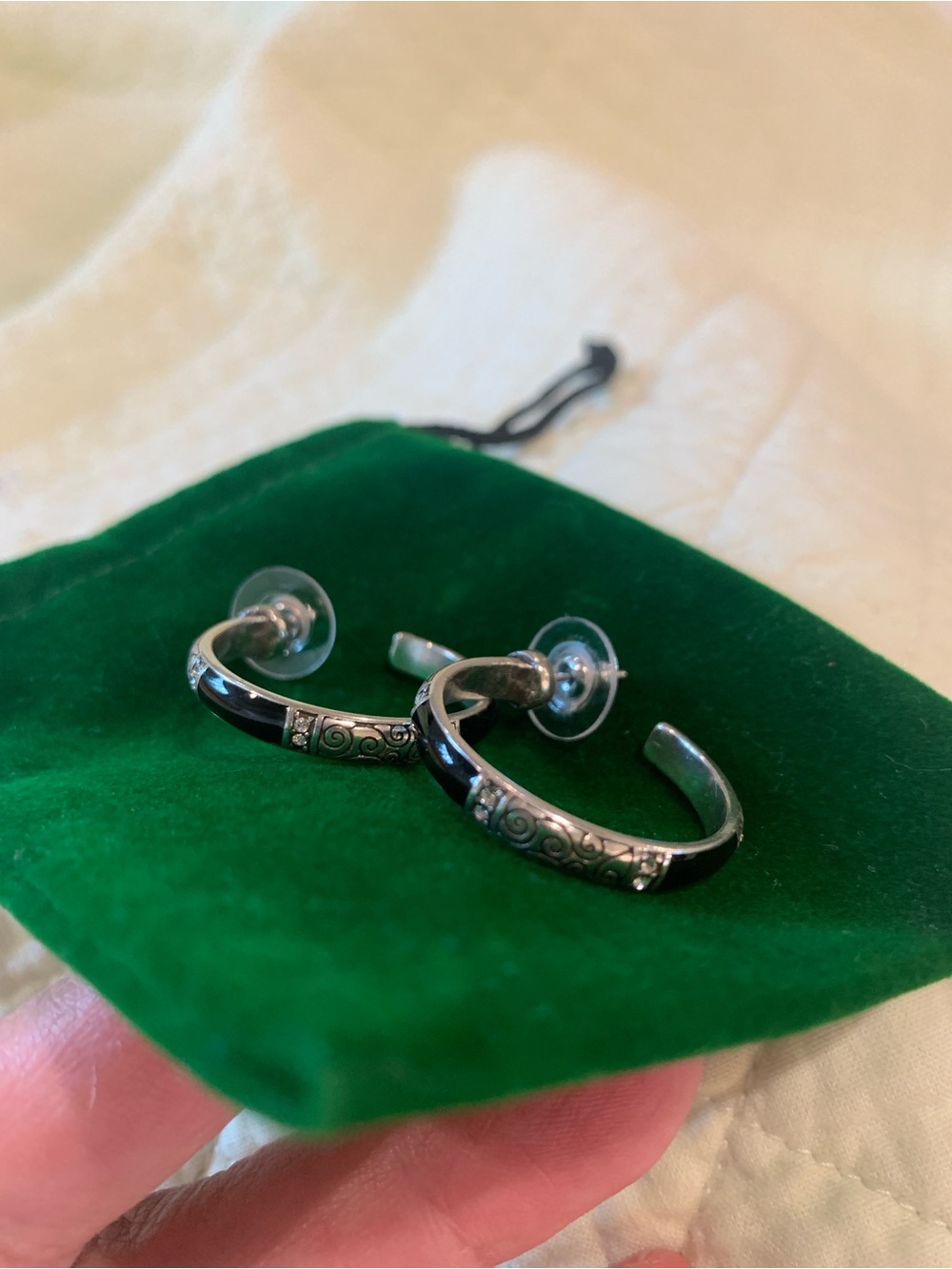 Brighton Wiltern Black and Silver Scroll Hoop Earrings